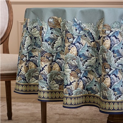 СКАТЕРТЬ КРУГЛАЯ "ЛИСТЬЯ МОРРИСА"190 СМ ,100% ХЛОПОК ,СИНИЙ, ТВИЛ, ПРОПИТКА