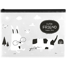 Папка-конверт на zip-молнии MeShu "Cute Friend", А4, 150мкм, прозрачная с рисунком