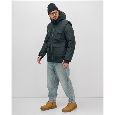 Куртка - жилетка трансформер с подогревом 2 в 1 мужская зимняя темно-синего цвета 6668TS