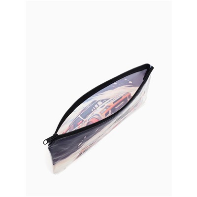 Косметичка-пенал на молнии, с изображением автомобиля, серая