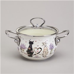КАСТРЮЛЯ AGNESS ЭМАЛИРОВАННАЯ СО СТЕКЛЯННОЙ КРЫШКОЙ СЕРИЯ "LAVANDER CATS", 1,5 Л ДИА. 16СМ