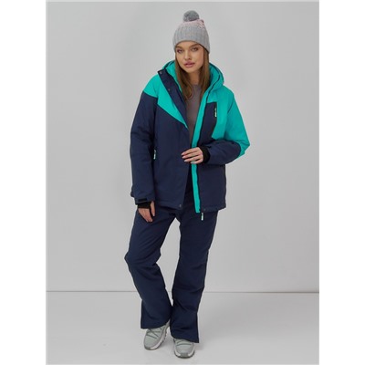 Горнолыжная куртка женская зимняя бирюзового цвета 707Br