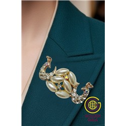 Брошь с жемчугом и стразами Птицы БР4/1