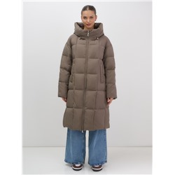 Пальто зимнее утепленное с капюшоном женское светло-коричневого цвета 7741SK