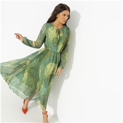 Платье приталенное на подкладе, Летящие мгновения (green, new)