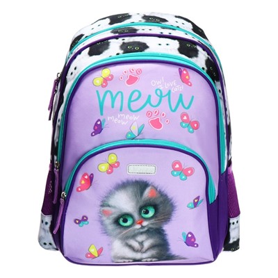 Рюкзак школьный 38×27×17, эргономичная спинка, deVENTE Attomex Basic, Meow Cat, сиреневый, 7033438