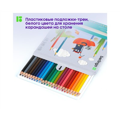 Карандаши цветные Berlingo "SuperSoft. Жил-был кот", 24цв., трехгран., заточен., картон, европодвес