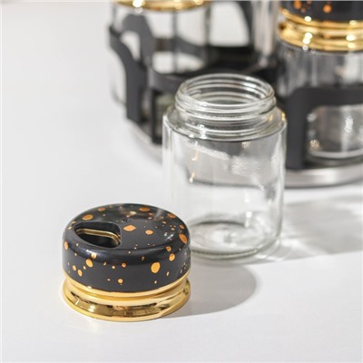 Набор баночек для специй Magistro «Чёрный мрамор», на подставке, 6 шт., стекло, чёрный