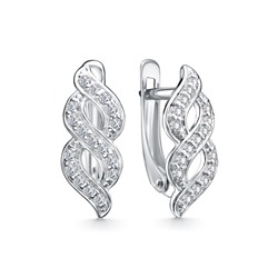 Серьги с фианитом родированные серебро 925*