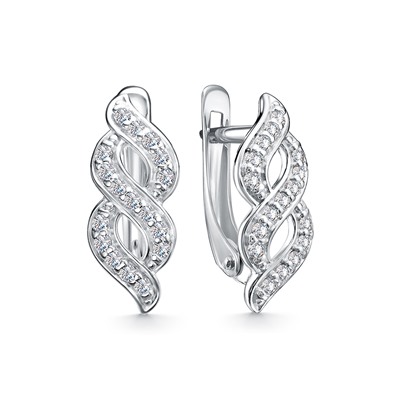 Серьги с фианитом родированные серебро 925*