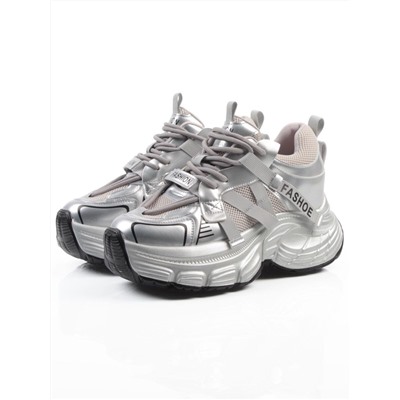 03-18C GREY/SILVER Кроссовки женские (натуральная кожа, искусственная кожа)