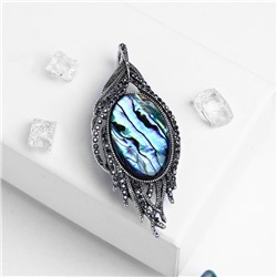Брошь-кулон «Галиотис» перо павлина, зелёная в чернёном серебре