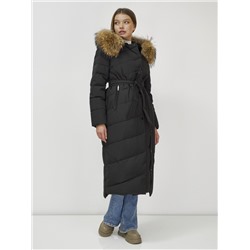 Пальто зимнее женское с мехом енот премиум класса черного цвета 3335Ch