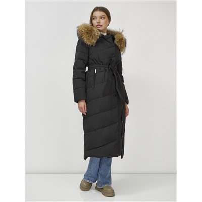 Пальто зимнее женское с мехом енот премиум класса черного цвета 3335Ch