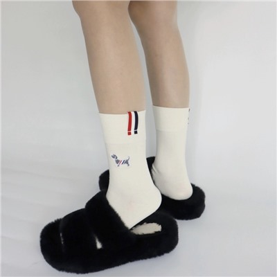 European Tide TB Puppy Embroidery Middle Stockings Niche British Belt Black and White Cotton Sock