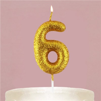 Свеча для торта, цифра, блестящая «6», золото, 9,5 х 4 см