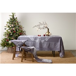 Скатерть из хлопка фиолетово-серого цвета с рисунком Ледяные узоры, New Year Essential, 180х260см