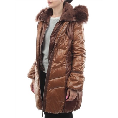 1207 BROWN Куртка зимняя женская (пух, натуральный мех)