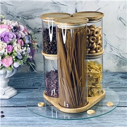 160-244 Набор из 5 банок для сыпучих продуктов на подставке в под.уп.(х6)