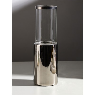 Подсвечник на 1 свечу «Хром», керамика, стекло, d=7.5 см, серебро, 9.2×9.2×29.5 см