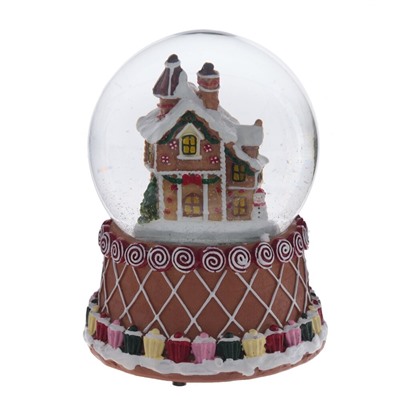 GAEM Фигурка декор в стекл шаре "Пряник" (подсв, муз, вьюга, AAAх3 н/п), D 9.5 см, L10,5 W10,5 H15 см