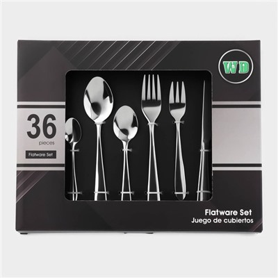 Столовые приборы «Стандарт», картонная коробка, толщина 2 мм, 36 предметов, нержавеющая сталь, серебристые