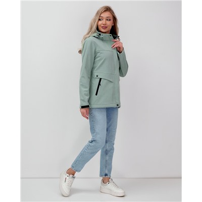 Ветровка спортивная женская с капюшоном softshell бирюзового цвета 9566Br