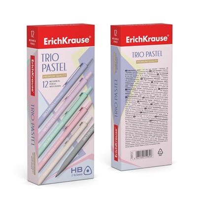 Карандаш механический с ластиком ErichKrause «Trio Pastel», 0.5 мм, НВ, в коробке, МИКС