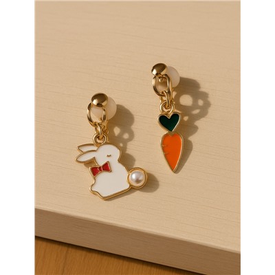 Серьги-клипсы детские Выбражулька «Зайчик с морковкой», бело-оранжевые