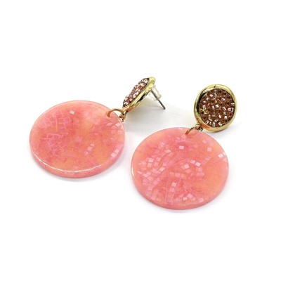 Серьги из полимера круг 35мм, цв.розовый