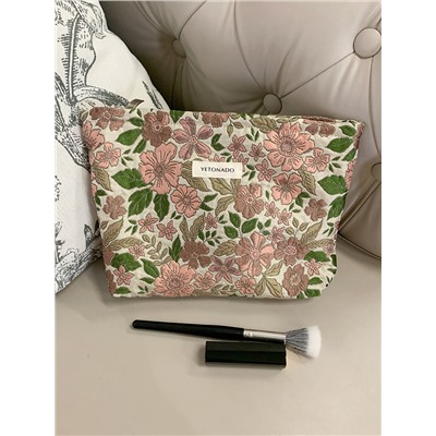 Retro capacious cosmetic bag, shoulder bag, small clutch bag, storage system, handheld cloth bag, liner, floral print
