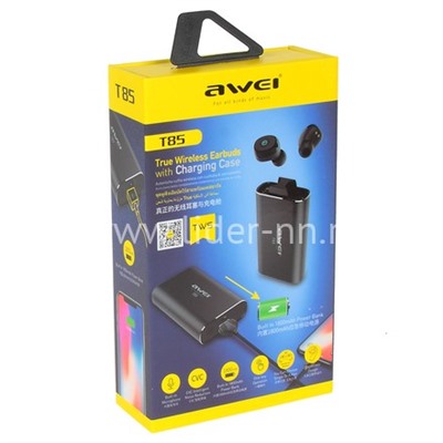 Bluetooth-гарнитура AWEI беcпроводная/Power bank 1800mAh (T85) черная