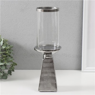 Подсвечник на 1 свечу «Буэно», керамика, стекло, d=7.5 см, серебро, 9.5×9.5×29.5 см