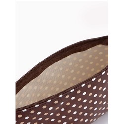 Косметичка-пенал на молнии, плоская, маленькая, в горох, коричневая