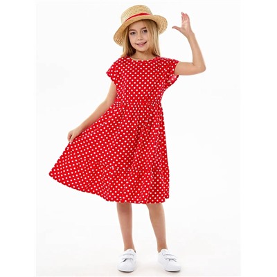 Детское платье "Ласточка" / Белый горошек на красном