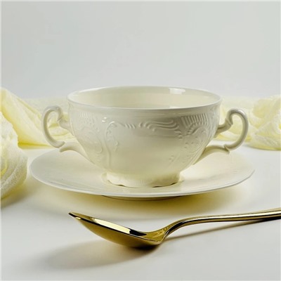 225-058 Бульонница 390мл с тарелкой 17,5см MARIA CREAM в под.уп.(х24)Фарфор