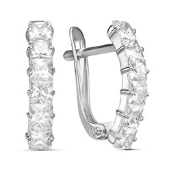 Серьги с фианитом родированные серебро 925*