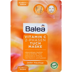 Balea Tuchmaske Vitamin C 2-Phasen Балеа Маска антиоксидантная для лица для ровного сияния кожи с Витамином С и Гиалуроном, 1 шт.