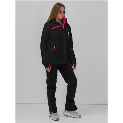 Горнолыжная куртка женская зимняя черного цвета 7091Ch