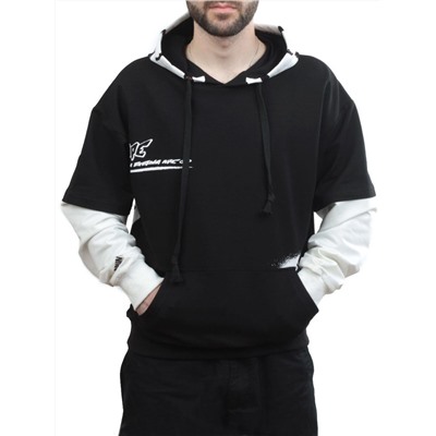 2702 BLACK/WHITE Толстовка мужская (75% хлопок, 20% полиэстер, 5% спандекс)