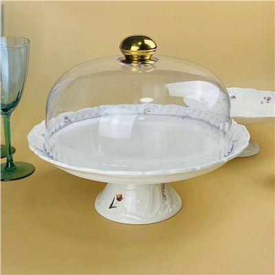 109-222 Тортовница 30х25см на ножке с крышкой КРОКУС в под.уп.(х4)Фарфор