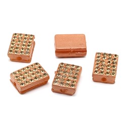 Бусина полимерная со стразами прямоугольник 13*10мм, цв.карамель (упаковка 5 штук)