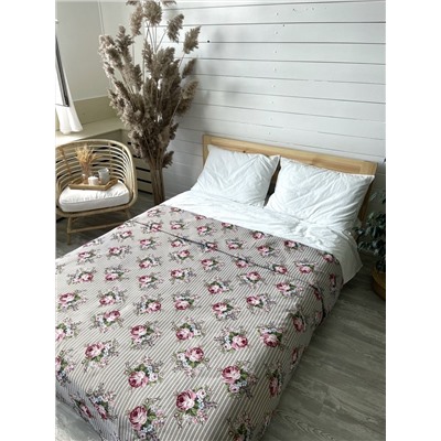 Розы Дамаск цветы беж т/ф Полоса Покрывало 230х240см 06983