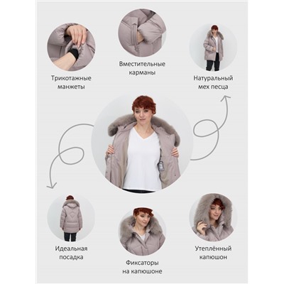 Куртка зимняя женская с мехом и капюшоном тренд светло-коричневого цвета 7656SK