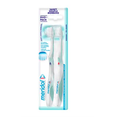meridol Zahnpasta Doppelpack + Zahnburste Sanft Doppelpack, Меридол НАБОР Зубная паста против воспаления дёсен 2шт х 75мл + Зубные щетки Мягкие 2шт