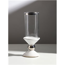 Подсвечник на 1 свечу «Параллели», керамика, стекло, d=7.5 см, белый с серебром, 9.5×9.5×24 см