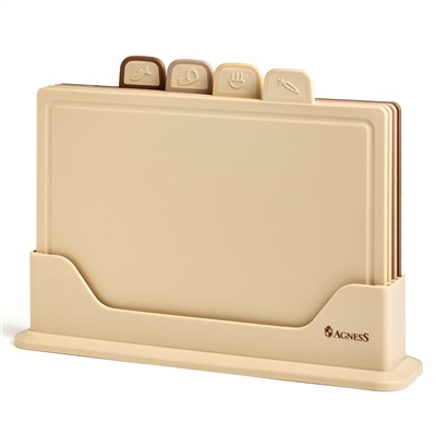 НАБОР AGNESS ИЗ 4 ДОСОК НА ПОДСТАВКЕ, ЦВЕТ: БЕЖЕВЫЙ