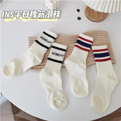 Tide, demi-season cotton white sports knee socks for men and women, internet celebrity, mid-length