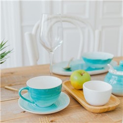 Чайная пара Доляна «Млечный путь», 2 предмета: чашка 220 мл, блюдце d=13.5 см, фарфор, бирюзовая
