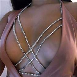 Цепочка на тело со стразами женская «Кристалл», перекрест, белая в серебре